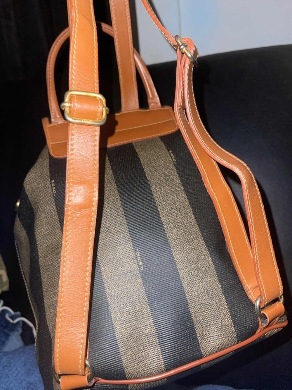 Fendi Vintage Pecan Striped Pequin Coated Canvas Small Backpack - Picture 11 of 17